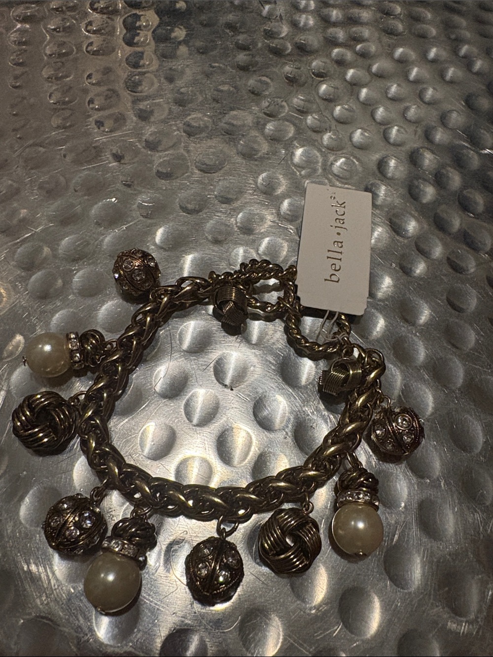 Bella+Jack Gold Chain Bracelet with Pearl and Filigree Charms
